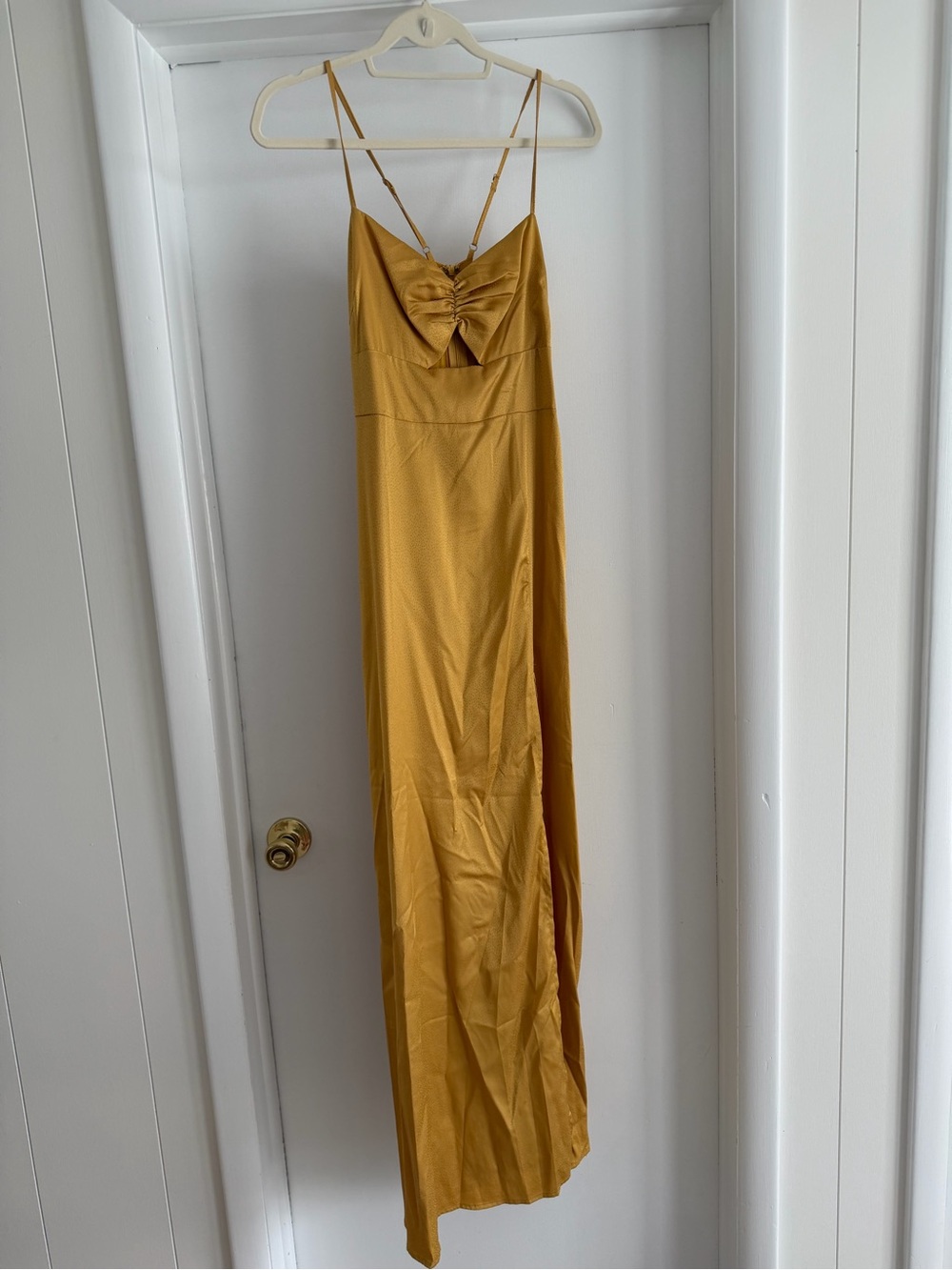Lulu's Mustard Gold Bow-Front Spaghetti Strap Maxi Dress